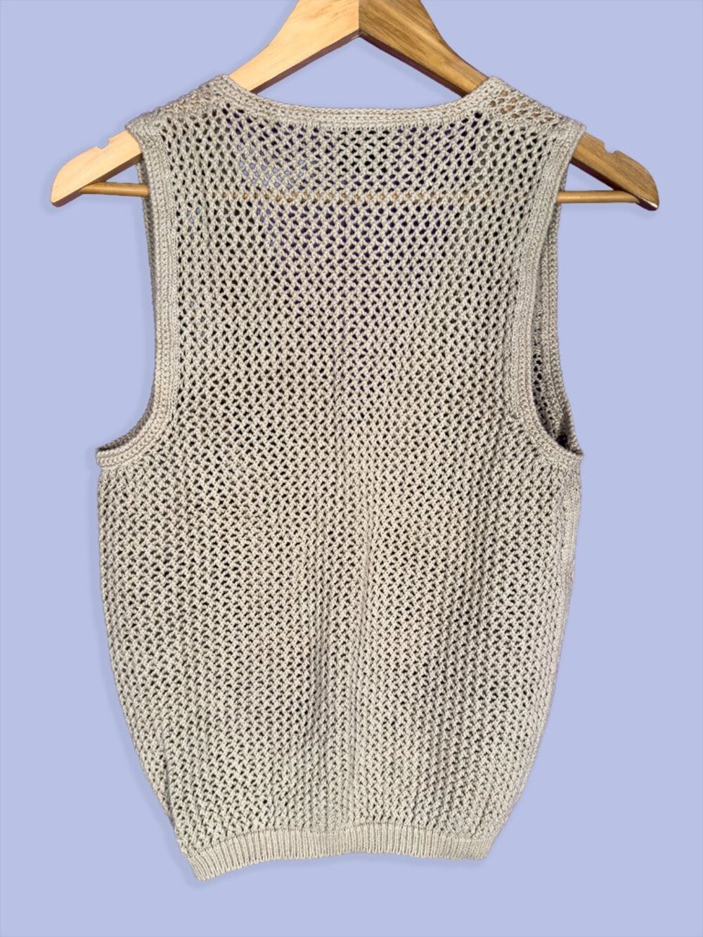 Cottagecore Floral Crochet Knit Sweater Vest Beige Button Front Boho Grannycore - Picture 2 of 7